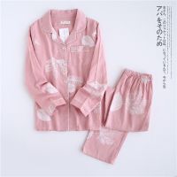 Fresh maple leaf pajama sets women 100 gauze cotton long sleeve casual sleepwear women pyjama pijamas para mujer