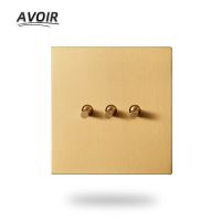 ﺴ♕❁ Avoir Toggle Switch Usb Wall Electrical Outlets Gold Stainless Steel Panel Vintage Switch Dimmer RJ45 Network Socket EU FR Pulgs