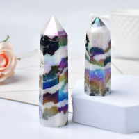 Natural Aura Stone Crystal Point Healing Obelisk สีดำและสีขาว Zebra Quartz Wand เครื่องประดับที่สวยงามสำหรับตกแต่งบ้านพีระมิด-Soneye