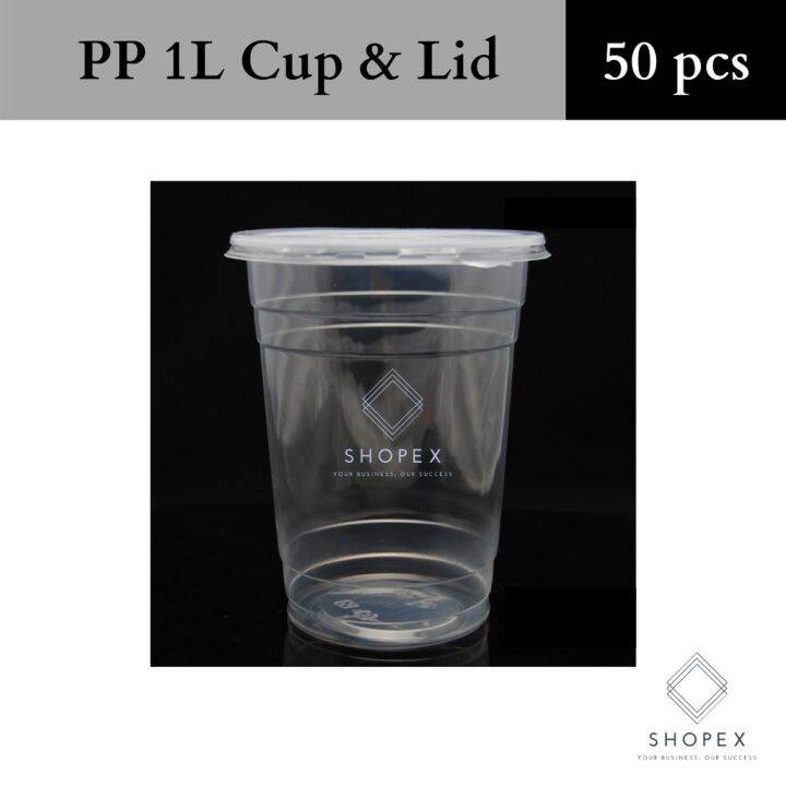 1 LITER FAT PP CUP w/ LIDS (50 pcs/ bundle) Disposable Plastic Cups
