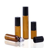 ZZOOI 20pcs/lot 3ml 5ml 10m Amber Glass Roll on Bottle with Glass/Metal Ball Brown Thin Glass Roller Essential Oil Vials