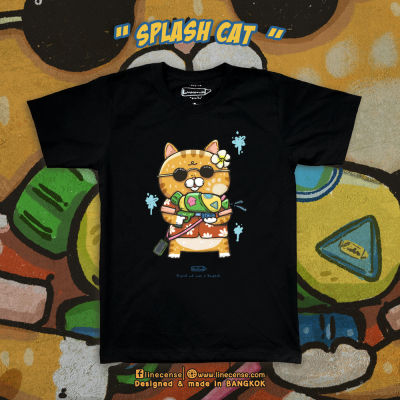 NEW "SPLASH CAT" แก๊งค์ดับร้อนมาแล้ว เสื้อยืด สีดำ Black T-Shirt ลายน้องแมวฉีดน้ำ