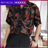 MOQOOL เสื้อเชิ๊ตโซ่ผู้ชาย,เสื้อเชิ๊ตผู้ชายทันสมัยเสื้อช่างทำผมเสื้อแขนยาวรัดรูปหลวมเสื้อเชิ๊ตลายดอกไม้ย้อมเนกไททรงแคบไนท์คลับ