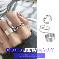 COCOJEWELRY สามชิ้นแหวนชุดที่เรียบง่ายผู้ชายและผู้หญิงแฟชั่นคู่แฟชั่น End แหวน