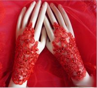 ▩❍ New Arrival Cheap In Stock Lace Appliques Beads Fingerless Wrist Length With Ribbon Bridal Gloves Wedding Accessories