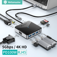 Yottamaster 10 In 1 Type C แท่นวางมือถือฮับ3.0 USB 4K 30Hz HDMI-เข้ากันได้ RJ45 PD อะแดปเตอร์สำหรับ Macbook iPad M1อากาศแยกอุปกรณ์เสริมสำหรับ PC