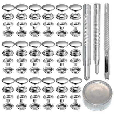 72Pcs 15MM Stainless Steel Fastener Snap Press Stud Button for Marine Boat Canvas with Punching Set Tool Kit Silver