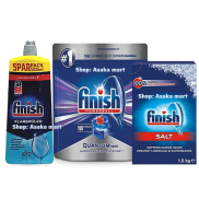 Combo rửa bát Finish Quantum Max 100 viên+ Bóng 750ml+ Muối 1,5kg