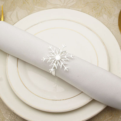 ปุ่มรับประทานอาหารตั้งโต๊ะผ้าเช็ดปากคริสต์มาสเกล็ดหิมะ