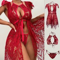 ZZOOI Sexy ladies pajamas Red  Suits Sleepwear Fashion Sexy Women Silk Satin Nightie Gown Babydoll Lace Mesh Nightwear