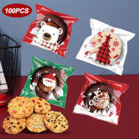 100Pcs ถุงคริสต์มาส Candy Cookie Self-Adhesive ของขวัญบรรจุภัณฑ์บิสกิตขนมขบเคี้ยวเบเกอรี่กระเป๋า Navidad ปีใหม่ Xmas Supplies