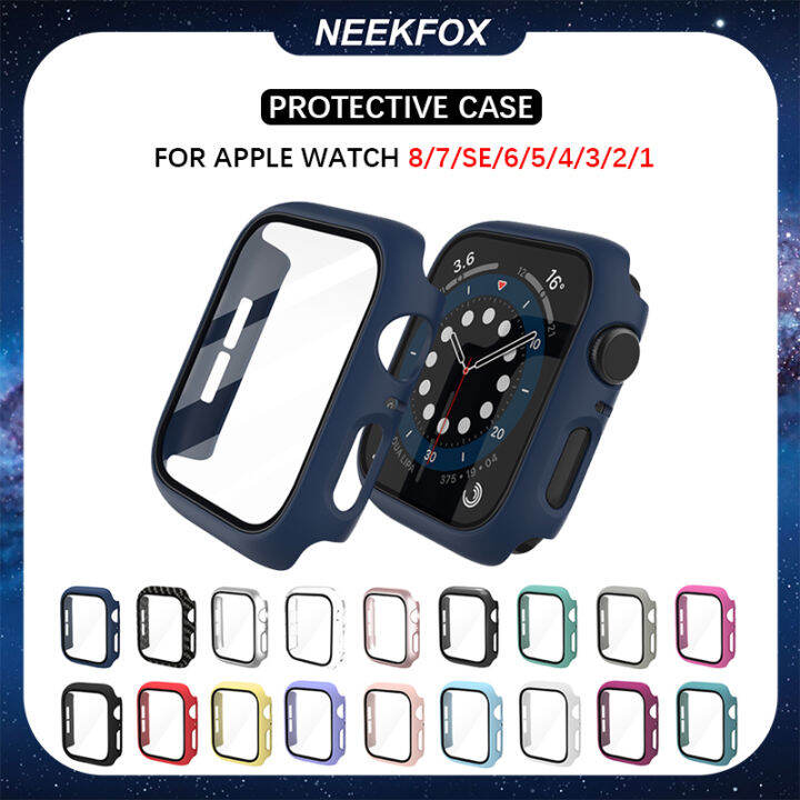 NEEKFOX Tempered Glass Case for Apple Watch Series 8/7/SE/6/5/4/3/2/1 Protector Cover Case for