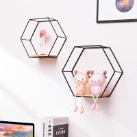 Wall Mounted Hexagon Shelf Handicraft Display Rack Floating Wall Shelf Sundries Storage Holder Living Room Home Decoration