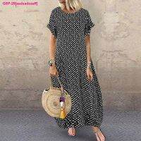 Asdsadsaaff 2023 Senhoras Boho หลวม Vestidos Polka Dot Imprimir Vestido Em Torno Do Pescoço การ์ตูนปิดทึบ Das ของผู้หญิง Verão