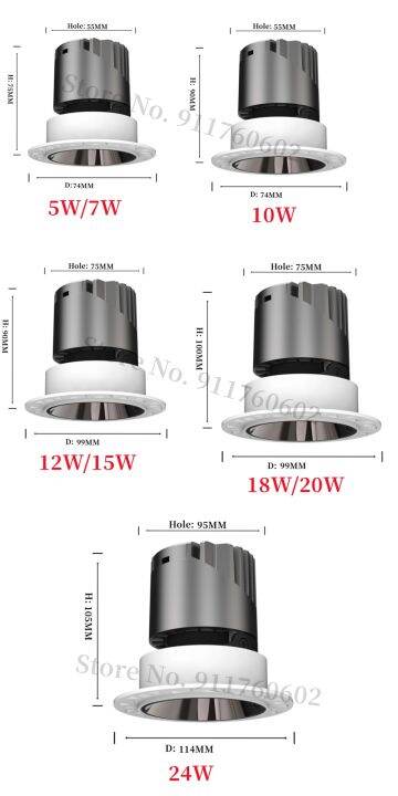 โคมดาวน์ไลท์ติดเพดานกันไฟฉายแอลอีดีแสงจ้า2รอบ7w-10w-15w-18w-สปอตไลท์เพดาน110v-220v-หรี่แสงได้