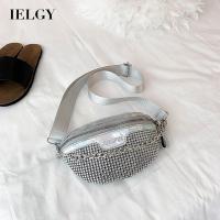 IELGY กระเป๋าสะพายไหล่กว้างสไตล์เกาหลี Rhinestone ซิป Crossbody