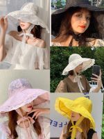 [พร้อมส่ง] หมวกบัคเก็ต ลูกไม้ หมวกบักเก็ต Bucket Hat หมวกกันแดด สไตล์เกาหลี หมวกลูกไม้ซีทรู มีสายผูกโบว์ สายลูกไม้