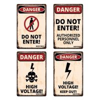 Vintage Danger Dust Hazard Poster - Retro Metal Tin Sign Wall Decor With High Voltage Beware Warning Plaques