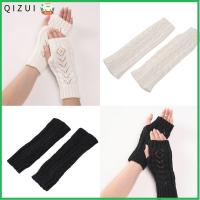 QIZUI ถักแบบกลวง ถุงมือสำหรับข้อมือ แขนเปิดนิ้ว ครึ่งนิ้วสั้น ถุงมือไร้นิ้ว สร้างสรรค์และสร้างสรรค์ อีลาสติก แขนเสื้อปลอม เด็กหญิงเด็กชาย