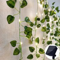 ZZOOI Solar Artificial Green Leaf Flower Led String Lights Garland Christmas Decorations for Home Holiday Garden Lights Wedding Decor