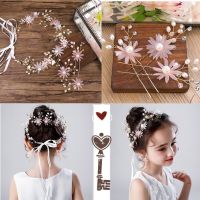 GETNOIVAS Bridal Headband Hairpin Pink Flower Rhinestone Hair Pins Headpiece Tiara Pearls Hair Jewelry Wedding Hair Accessory