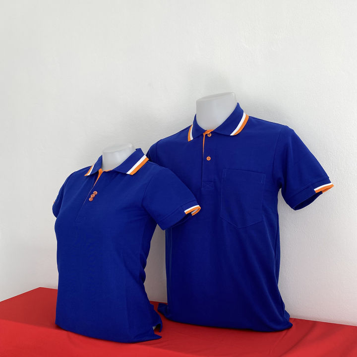 เสื้อโปโลชาย-polo-shirt-แบบชาย-สีน้ำเงินคอคลีปขาวส้ม-เป็นเสื้อโปโลคอปก-แขนสั้น-มีบริการส่งแบบเก็บเงินปลายทาง