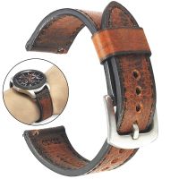 卍 Handmade Leather Watch Straps 20mm 22mm Brown Blue Vintage Wristband For Mens Watch Band Cowhide Quick Release