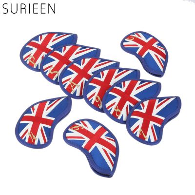 ❅ 9 ชิ้น/เซ็ต UK ธงกันน้ำหนัง PU Golf Iron Head Covers Set Golf Clubs Iron Cover Headcovers สำหรับนักกอล์ฟส่วนใหญ่
