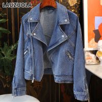 ZZOOI 2022 New Autumn Winter Streetwear Blue Denim Oversized Cropped Jackets And Coats Women Long Sleeve Zipper Jacket Outwear