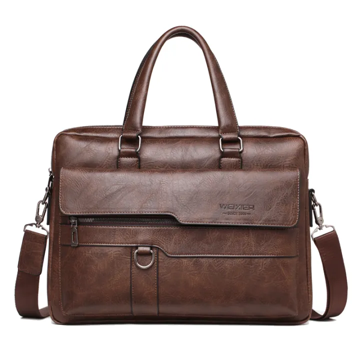 New Retro Men Solid Color Bag Waterproof business bag Faux Leather  Briefcase Large Capacity Tote Shoulder Bag Large Casual Business Office 14  inch Laptop Briefcase Shoulder Bags Tote 