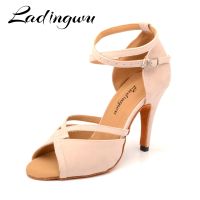 ETXLadingwu Hot Women Dance Shoes Latin Ballroom Dance Shoes Ladys girls Salsa Dance Shoes Beige Suede Heels 6-10cm