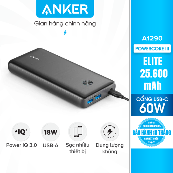 Pin dự phòng Anker Powercore III Elite 25.600mah Power Delivery 60w – A1290