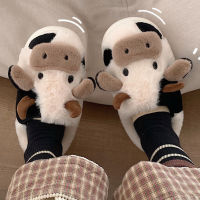 2021 Winter Cartoon Animal Funny Cow Women Fur Shoes Home Warm Plush BlackWhite Girls Shoes Indoor Winter Gifts Fluffy Slippers