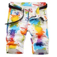 Men Fancy Color Painted Shorts Summer Y2K Stretch Denim Breeches Digital Print White Jeans