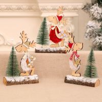 tr1 Shop Christmas Decorations Snow Xmas Wooden Ornaments  Tree Deer Trojan Natural Wooden DIY Crafts New Year 2023 Hanging Gifts