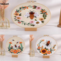 Studyset IN stock 3pcs Embroidery Kit With Floral Bee Pattern Adjustable Embroidery Hoop Cross Stitch Starter Kits For Beginners