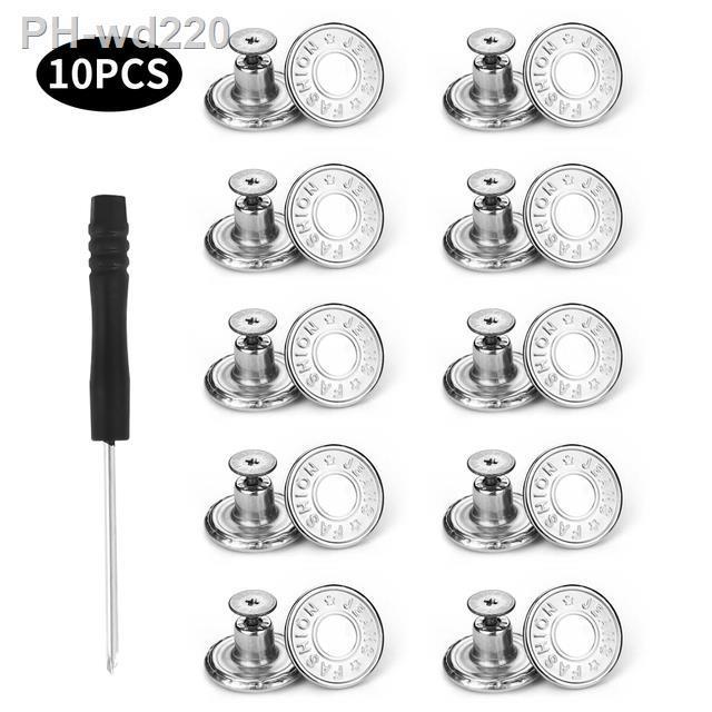 10pcs-metal-jeans-button-replacement-detachable-pants-fastener-pins-adjustable-waist-button-sewing-buckles-screwing-repair-kits