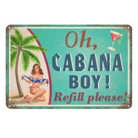 Cabana Boy ป้ายโลหะวินเทจห้องโดยสารบาร์ระเบียงอุปกรณ์ตกแต่งสระว่ายน้ำ Hiasan Dinding Rumah ป้ายดีบุก Tiki Bar ขนาด12X8นิ้ว