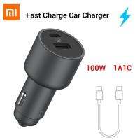 Original Xiaomi 100W Car Charger Dual USB Quick Charge Mi Car Charger USB-A USB-C Dual Output LED Light With 5A Cable