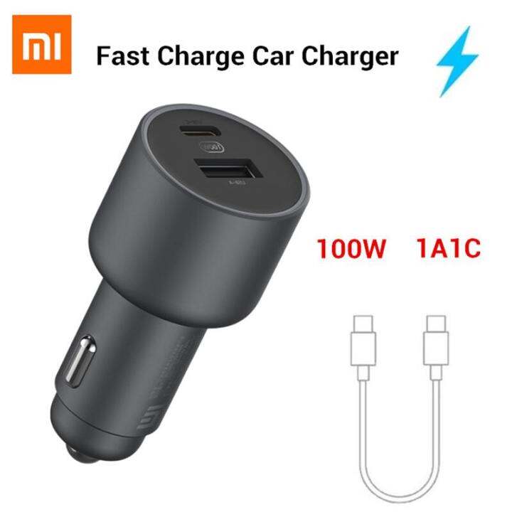 original-xiaomi-100w-car-charger-dual-usb-quick-charge-mi-car-charger-usb-a-usb-c-dual-output-led-light-with-5a-cable