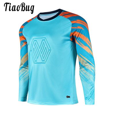Kids Boys Sponge Padded Goalie Shirt Soccer Goalkeeper Jersey Tee Stylish Print Long Sleeve Football Training Tops Activewear