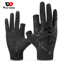 hotx【DT】 WEST BIKING Gloves Men Silk Driving Fishing Anti Half Cycling Hiking