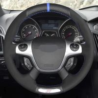 Hand Sewing Car Steering Wheel Cover Black Suede Genuine Leather id For Ford Focus ST 2012 2013 2014