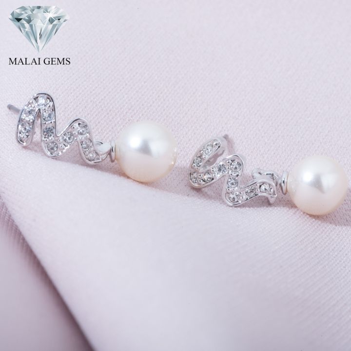 malai-gems-ต่างหูมุก-เงินแท้-silver-925-เพชรสวิส-cz-เคลือบทองคำขาว-รุ่น21001479-แถมกล่อง-ต่างหูเพชร-ต่างหูเงินแท้