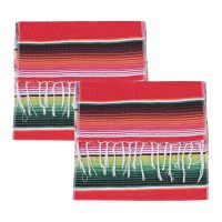 2 Pack 14 By 84 Inch Mexican Table Runner 14 x 84 Inch Mexican Party Wedding Decorations Fringe Cotton Serape Blanket Table Runner(Red