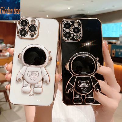 Gloden tree Folding Stand holder Astronaut Phone Case For iPhone 6 6S 6 plus 6s plus iphone 7 8 7 plus 8 plus X XS XR XS MAX iphone 11 PRO MAX iphone 12 pro max iphone 13 pro max electroplate Soft silicone Square Bracket back cover