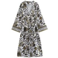 European and American style summer womens slim versatile silk satin printed kimono outer dress 3397258 330