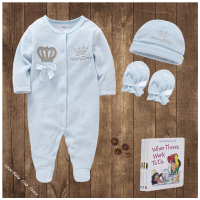 Baby Boys Rompers Royal Crown Prince Clothing Sets with Cap Gloves Infant Newborn Girl s Footies Overall Pajamas Velour