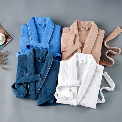 TOP☆Winter Towel Bathrobe Men 100% Cotton Sleepwear Kimono Bath Robes Unisex Dressing Gown Long Shower Sleep Gown Terry Robe White