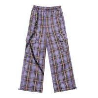 2021HOUZHOU Gothic Harajuku Purple Checked Trousers Women Hippie Chain Plaid Cargo Pants Y2K Aesthetic Streetwear High Waist Pants